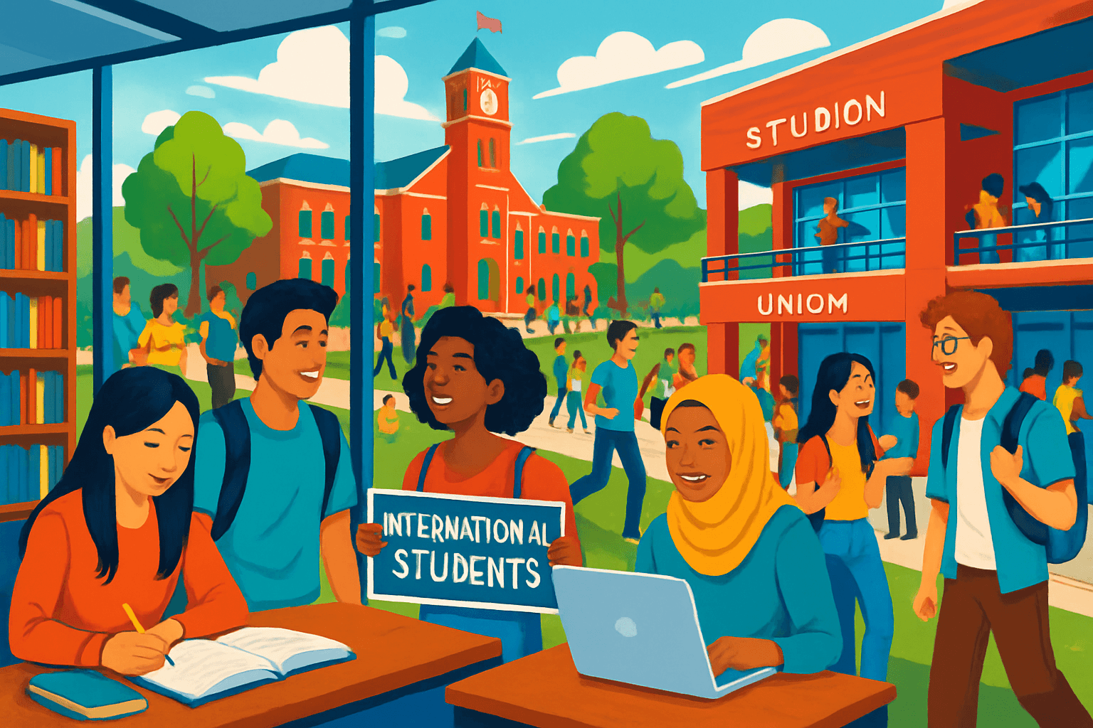 International students enjoying campus life in USA
